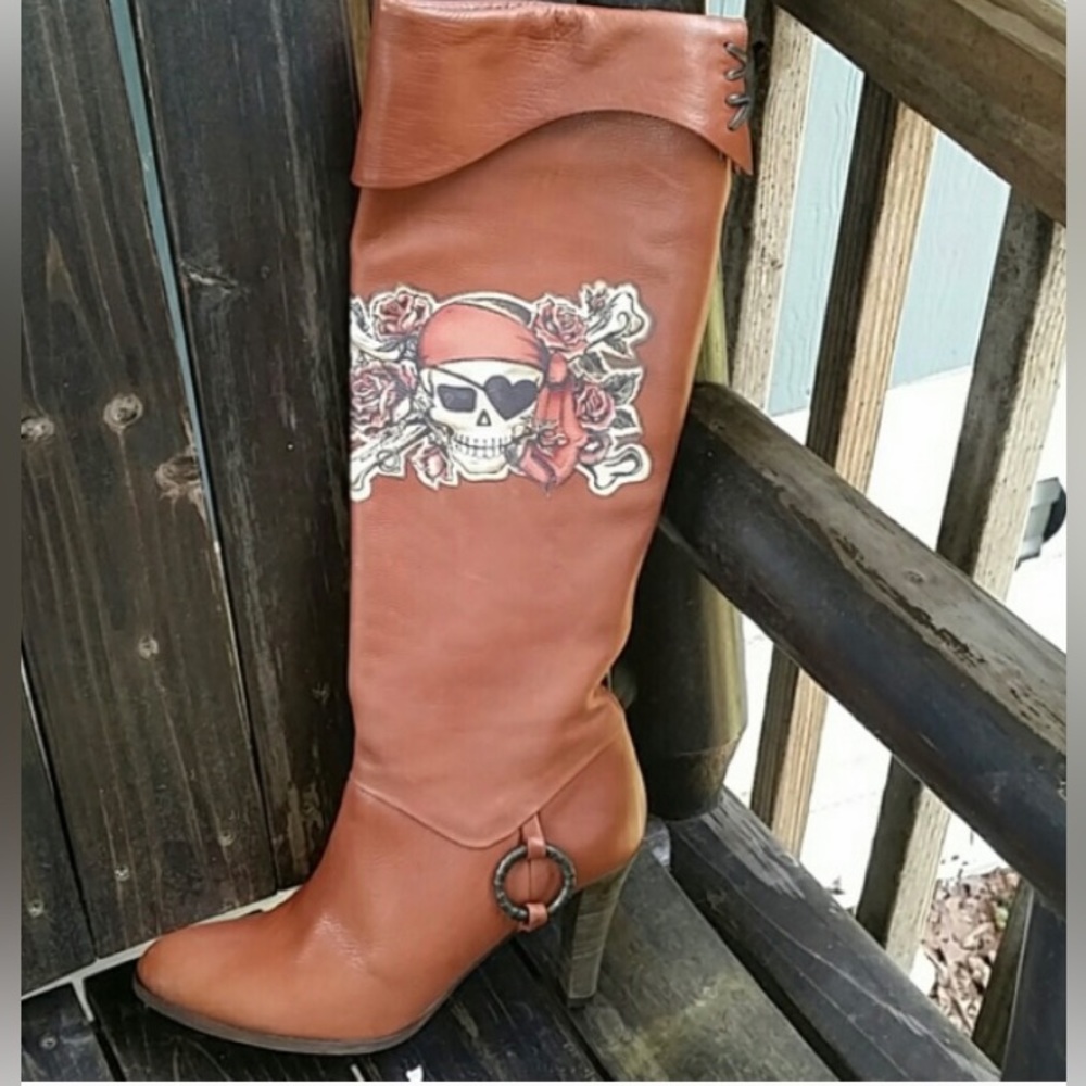Gorgeous isabella fiore skull leather knee high boots